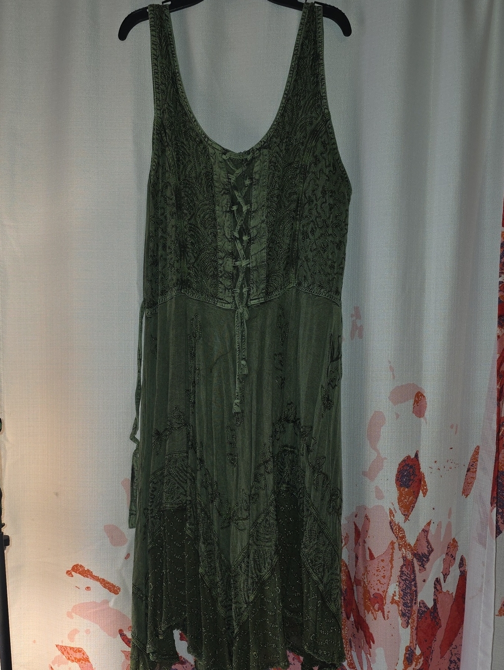 Sakkas Olive Green Lace-Up Boho Maxi Dress